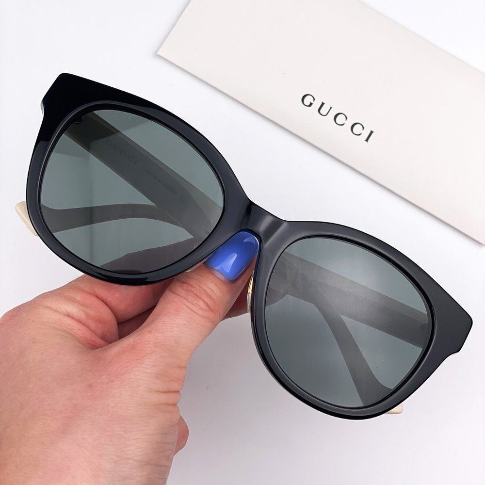 GUCCI LOGO GG1002SK 004 Sunglasses Black White Gray Round Women